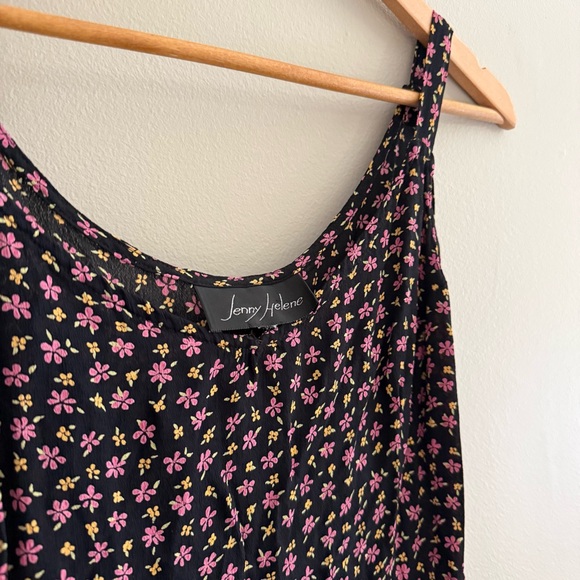 90s Floral Whimsygoth Grunge Handkerchief Hem Moody Floral Midi Slip Dress - Picture 5 of 8